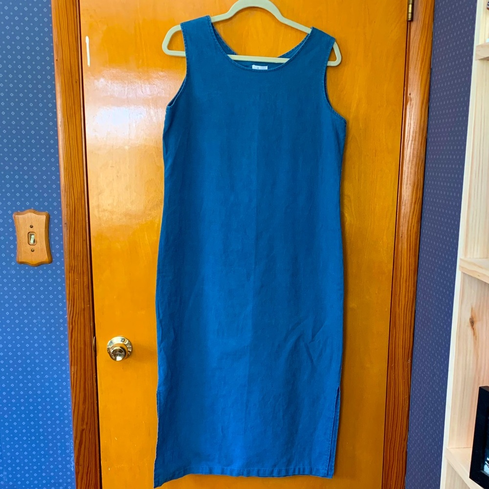 Vintage 100% linen midi shift dress